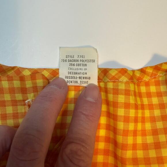 Vintage Texsheen Gingham House Dress 32 Yellow Orange Cottagecore Picniccore - Picture 4 of 8